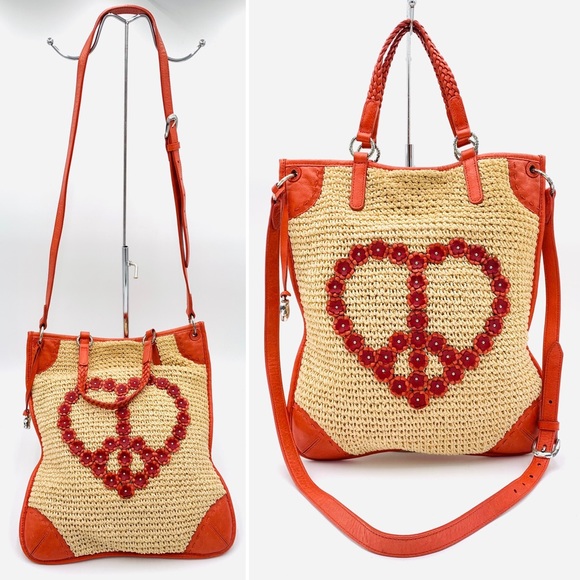 Brighton Handbags - BRIGHTON✨Coral Floral Peace Sign Heart Large Slim Convertible Satchel